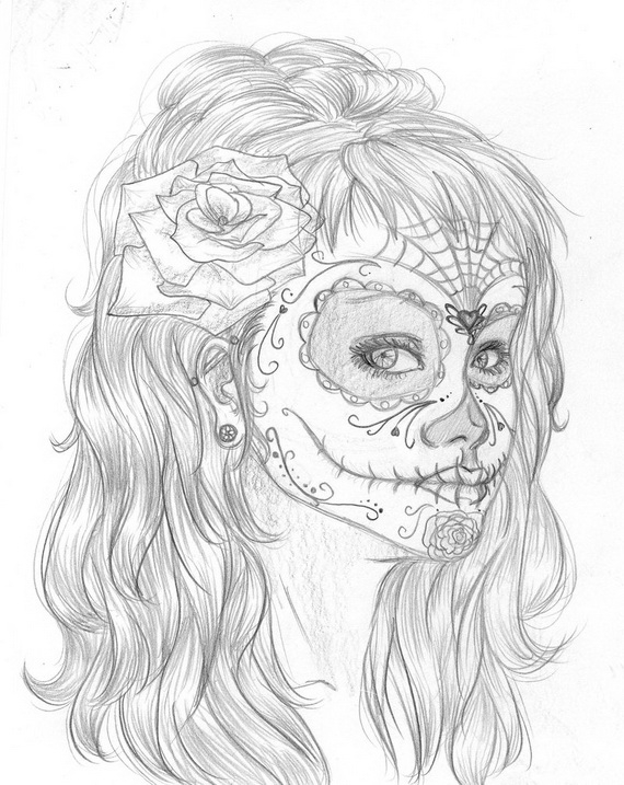 Coloriage d'une célébration du Jour des Morts avec un crâne décoratif