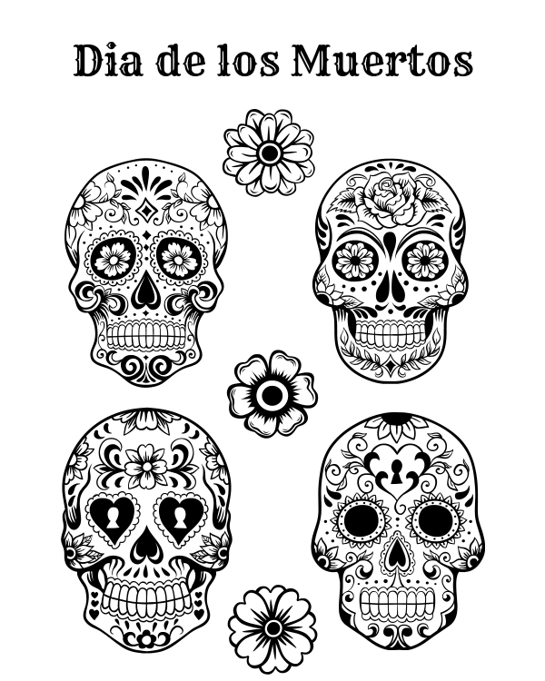 Coloriage d'une célébration du Jour des Morts avec des motifs traditionnels