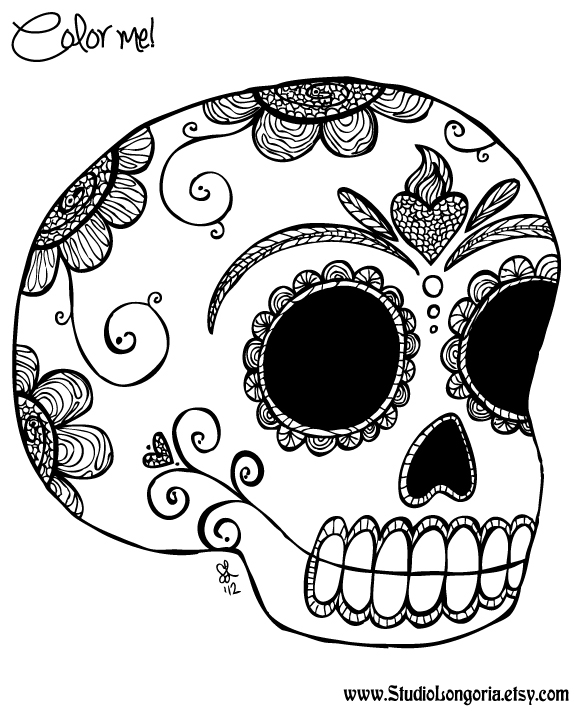 Coloriage représentant des crânes décorés pour le jour des morts