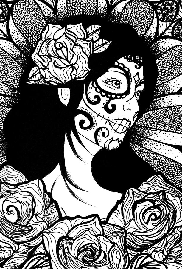 Coloriage représentant un crâne décoré pour le Jour des Morts