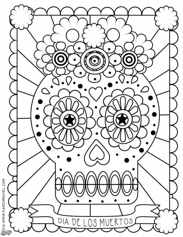 Coloriage d'une célébration du jour des morts avec des éléments traditionnels