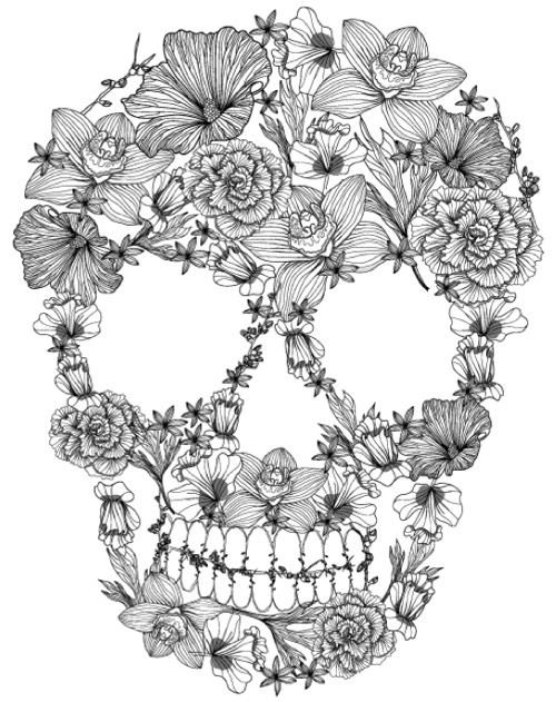 Coloriage représentant une célébration du jour des morts avec des motifs traditionnels