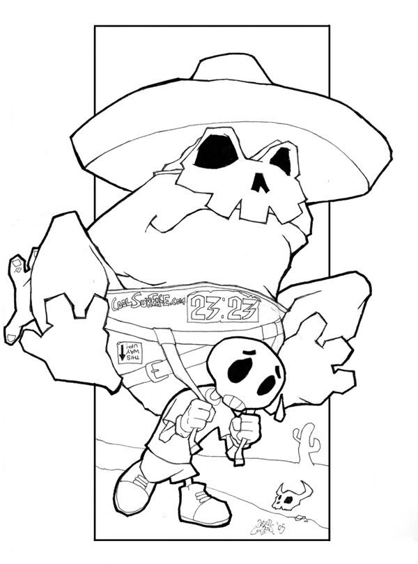 Coloriage représentant une scène du jour des morts avec un crâne ornée de fleurs