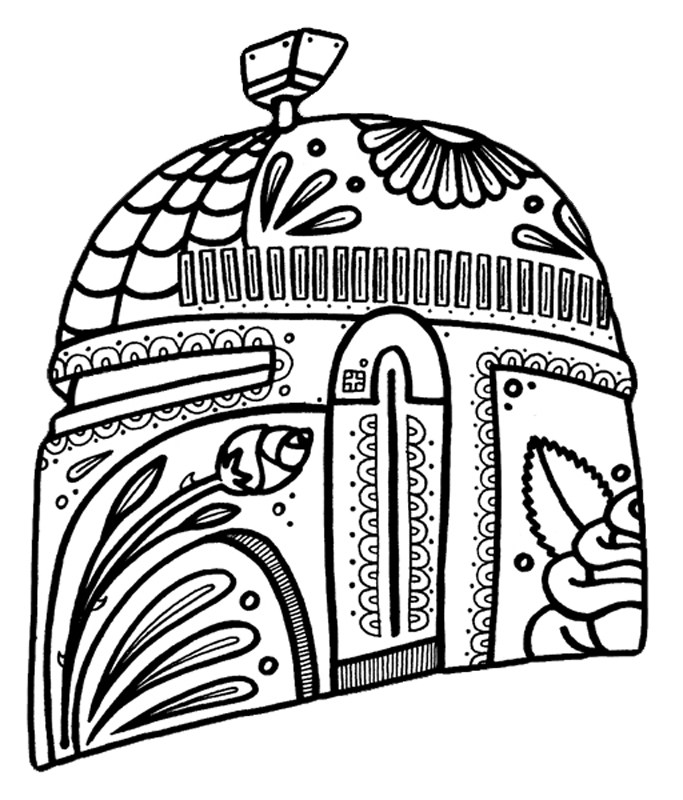 Coloriage représentant une scène festive du Jour des Morts