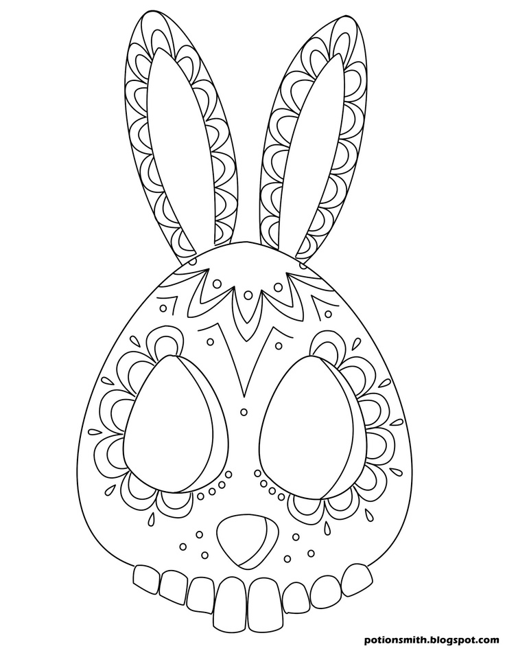 Coloriage représentant la célébration du Jour des Morts avec un crâne décoré