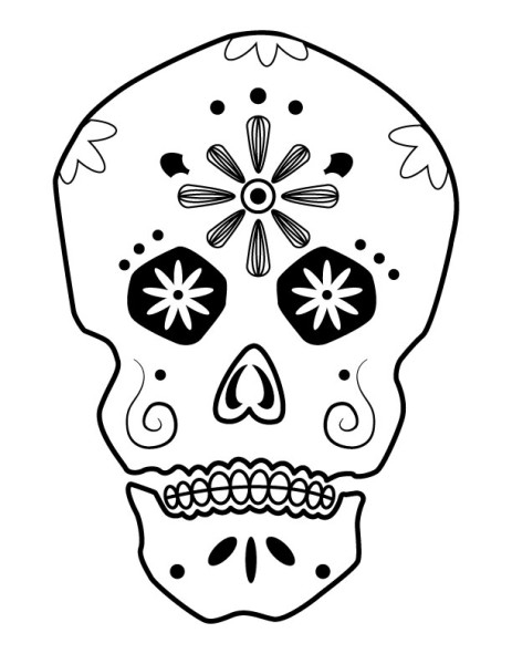 Coloriage représentant une célébration du Jour des Morts avec des éléments traditionnels