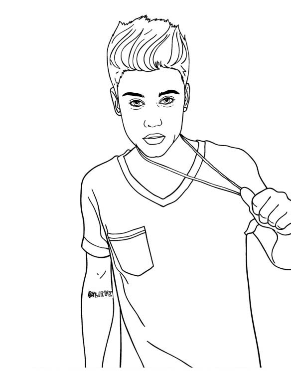 Coloriage de Justin Bieber en pleine performance musicale