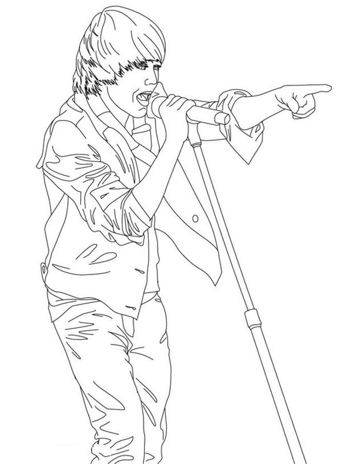 Coloriage de Justin Bieber en pleine performance musicale Coloriage de Justin Bieber en pleine performance musicale