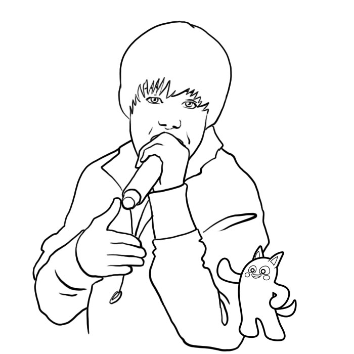 Coloriage de Justin Bieber chantant sur scène