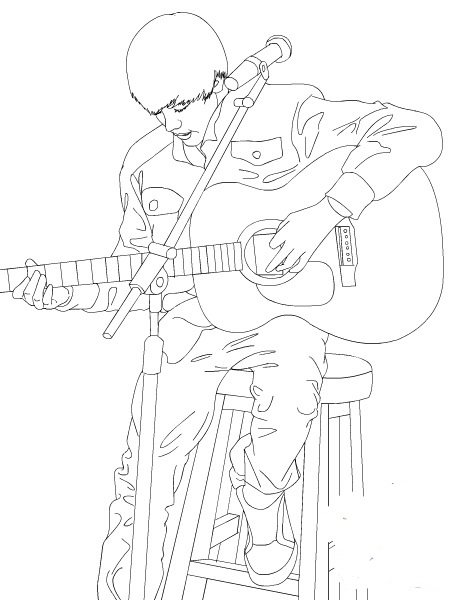 Coloriage de Justin Bieber en pleine performance musicale