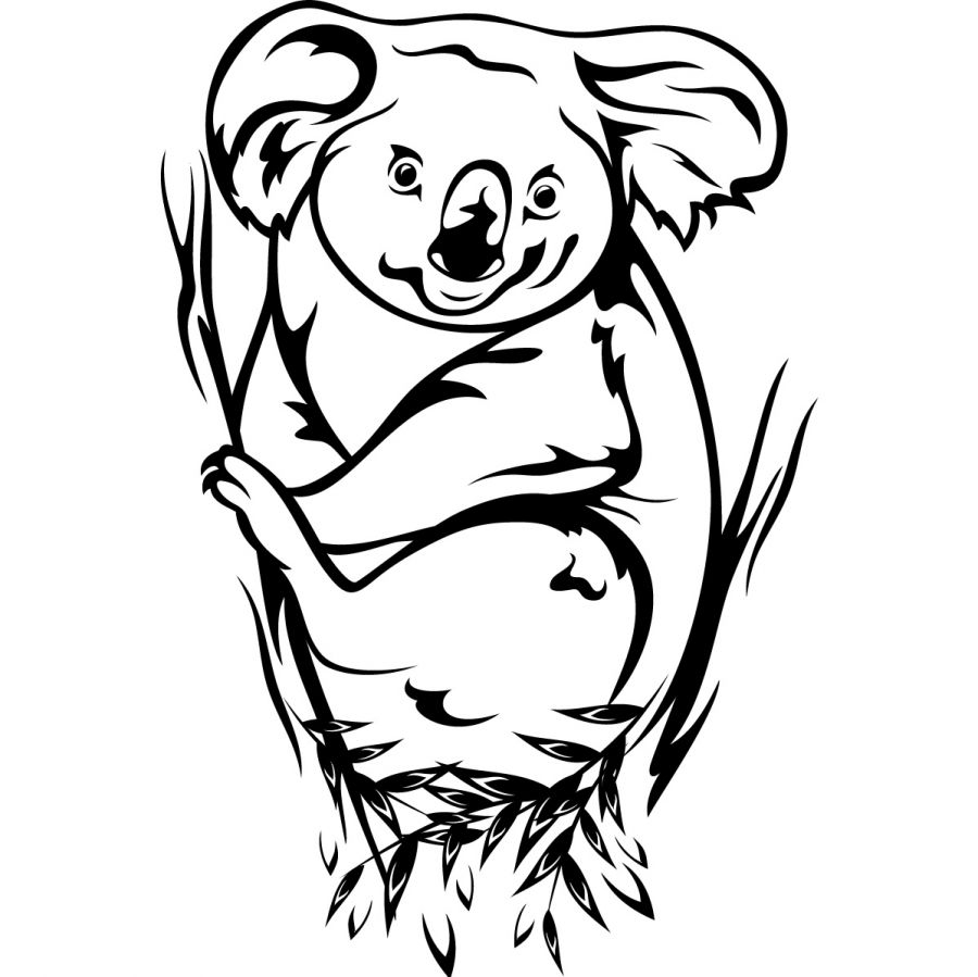 Un koala accroché à un arbre, entouré de feuilles