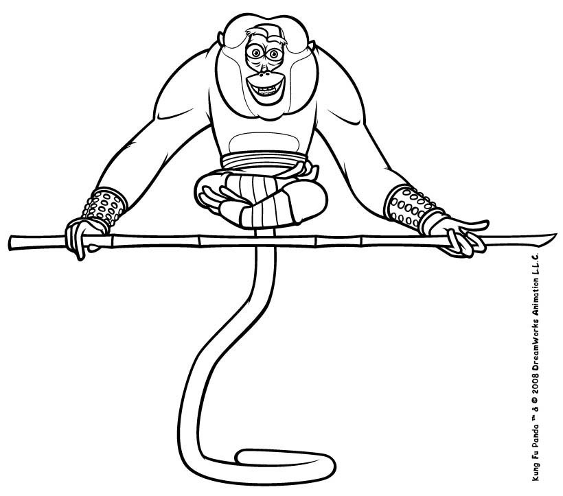 Coloriage de Kung Fu Panda en pleine action dans un cadre naturel