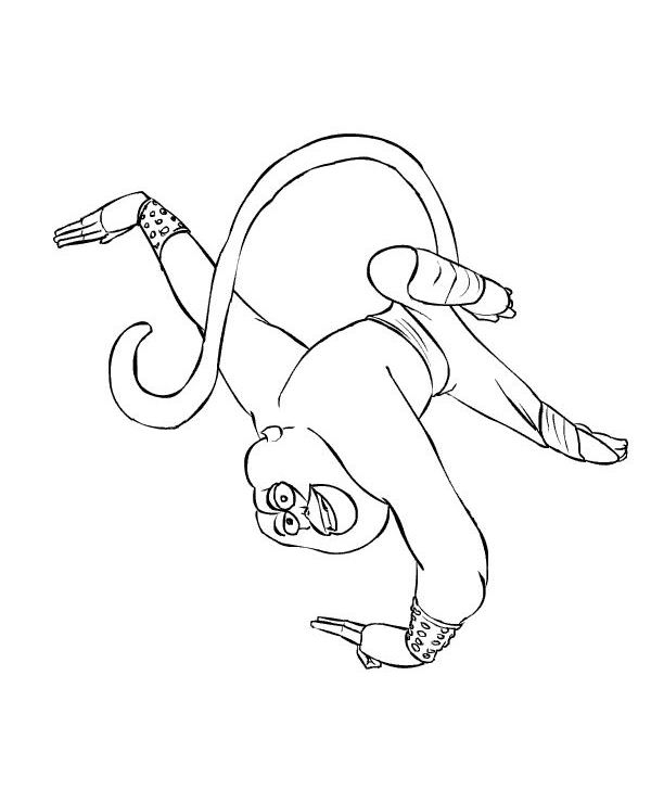 Coloriage de Kung Fu Panda en pleine action dans un paysage naturel