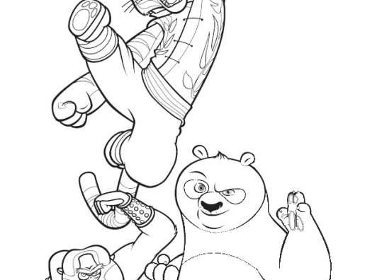 Scène de Kung Fu Panda avec Po en pleine action dans un décor naturel