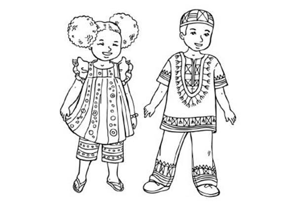 Coloriage représentant une scène de Kwanzaa avec des éléments symboliques