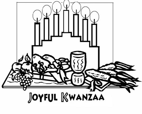 Coloriage de la célébration de Kwanzaa avec des symboles culturels