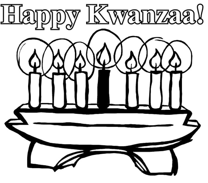 Coloriage représentant un groupe de personnes célébrant Kwanzaa autour d'une table festive