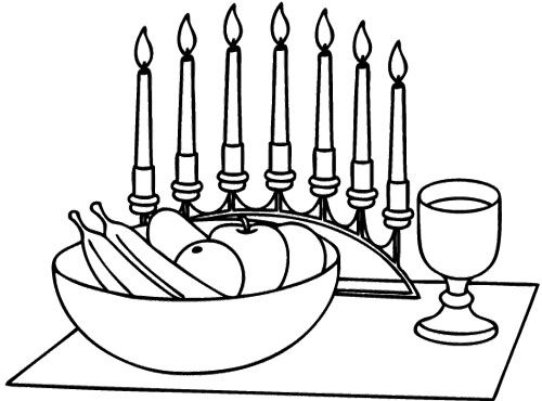 Coloriage d'une scène festive de Kwanzaa avec des symboles africains