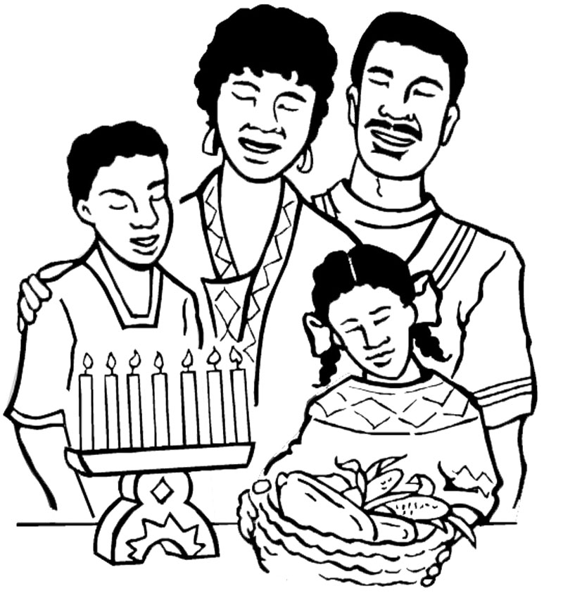 Coloriage d'une célébration de Kwanzaa avec des symboles culturels