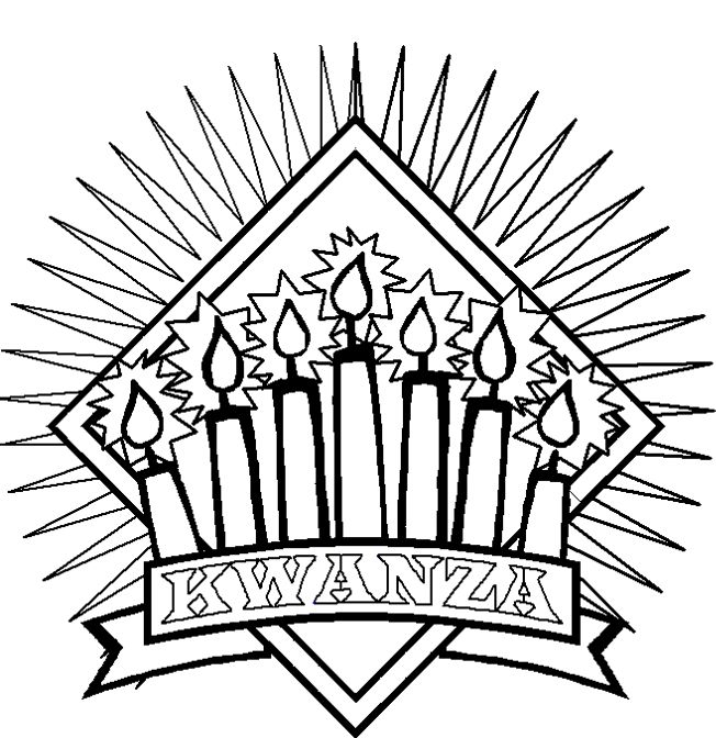 Coloriage d'une scène de Kwanzaa avec des symboles traditionnels