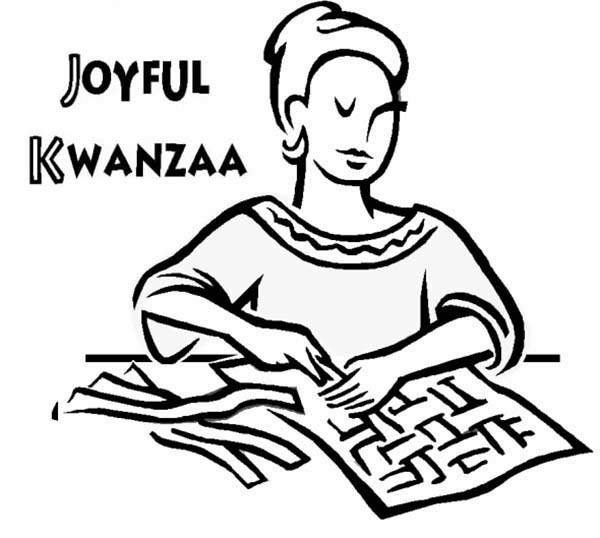 Coloriage d'une scène de Kwanzaa avec des symboles culturels