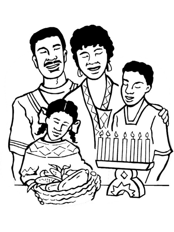 Coloriage d'une célébration de Kwanzaa avec des symboles culturels