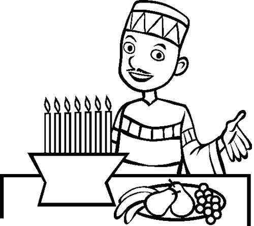 Coloriage d'une scène festive de Kwanzaa avec des symboles culturels
