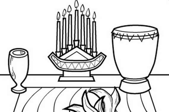 Scène de Kwanzaa avec des symboles traditionnels et des personnages joyeux