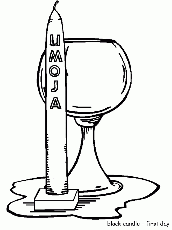 Coloriage représentant des éléments de la fête de Kwanzaa avec une bougie et des symboles culturels