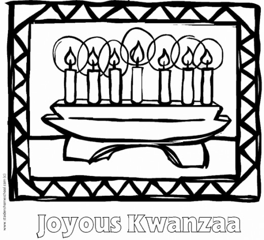Coloriage d'une célébration de Kwanzaa avec des symboles traditionnels