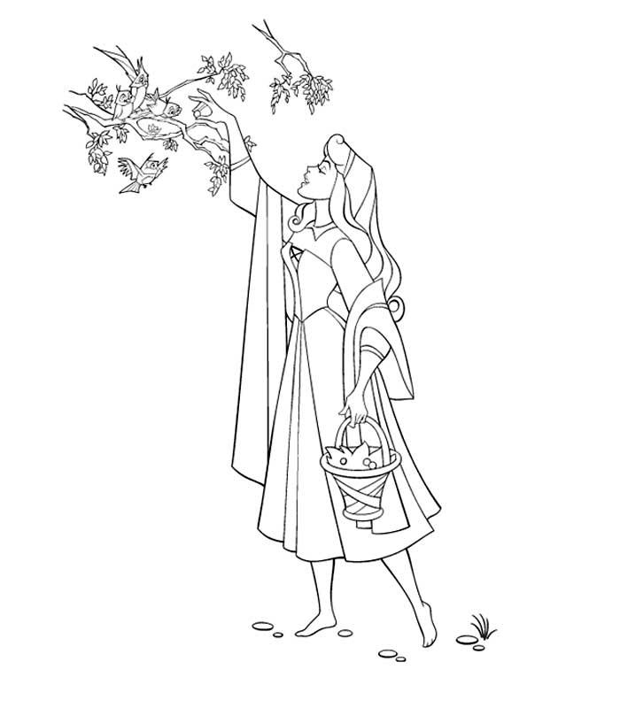 Coloriage de la Belle au Bois Dormant dans un décor enchanteur
