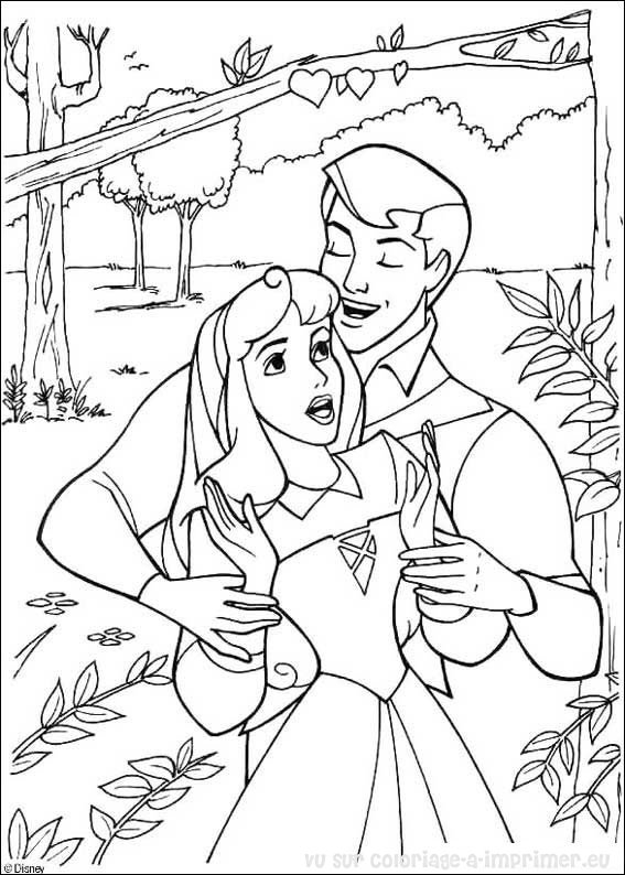 Coloriage de la Belle au bois dormant dans un moment de repos