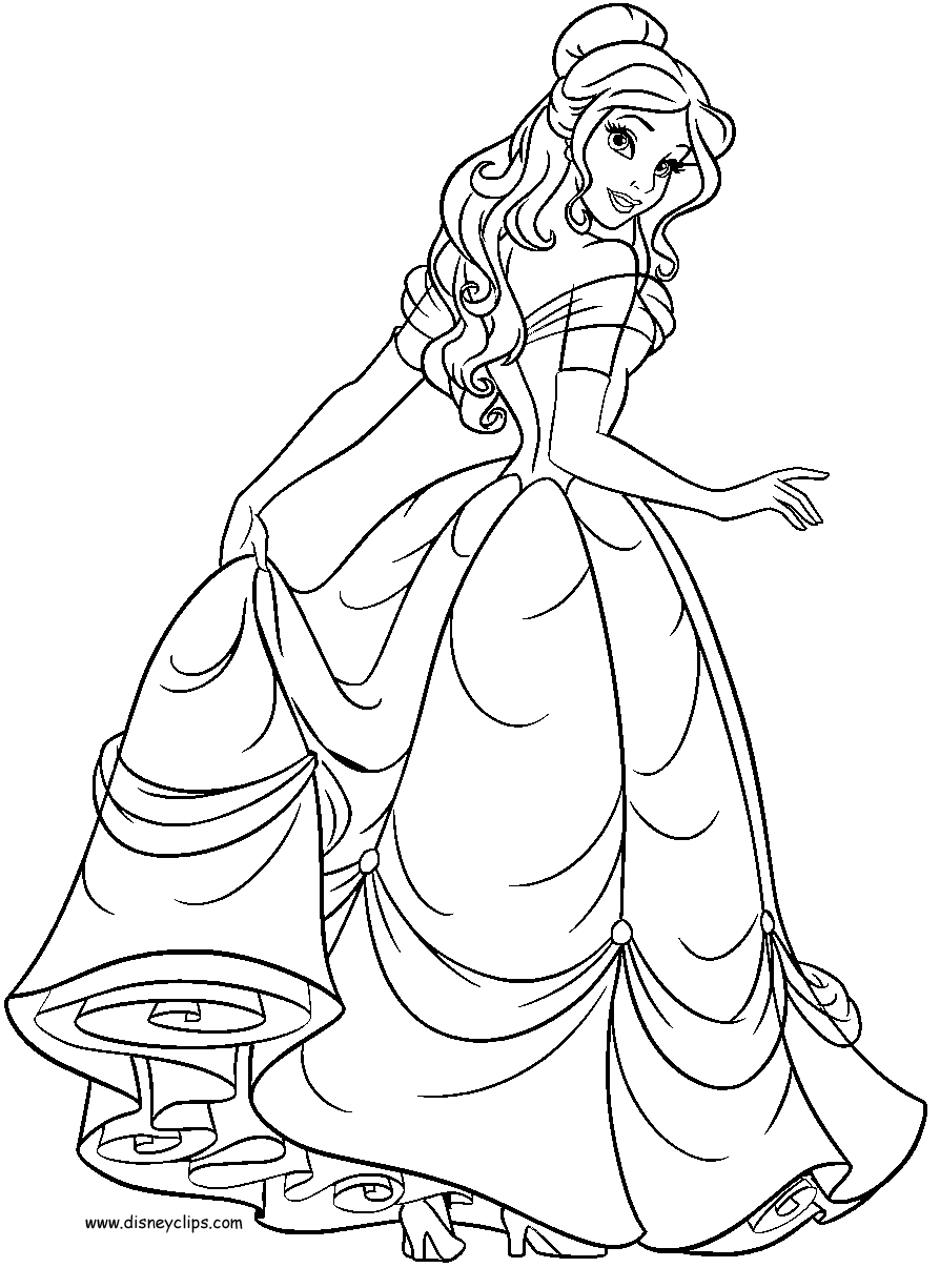 Coloriage de Belle et de la Bête dans un décor romantique