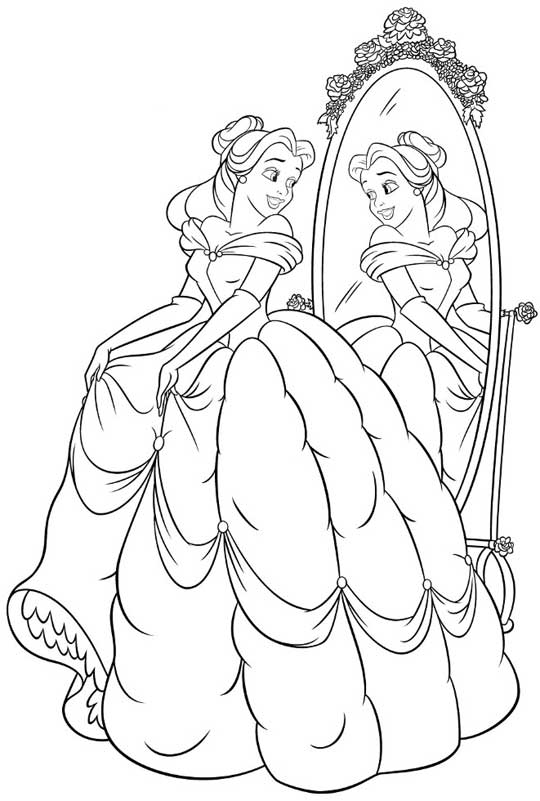 Coloriage de Belle et la Bête dans un décor de château
