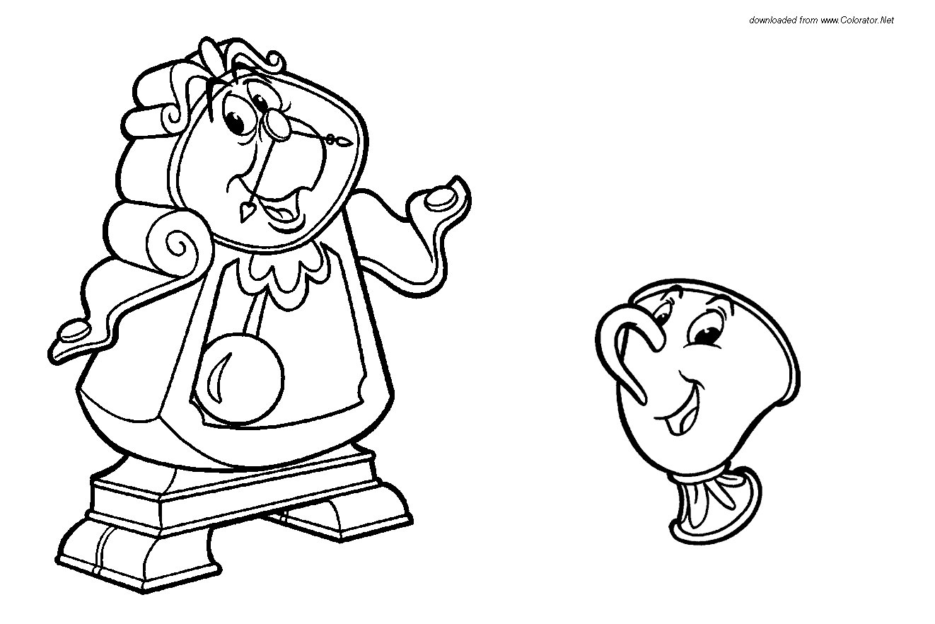 Coloriage de Belle et la Bête dans le jardin du château