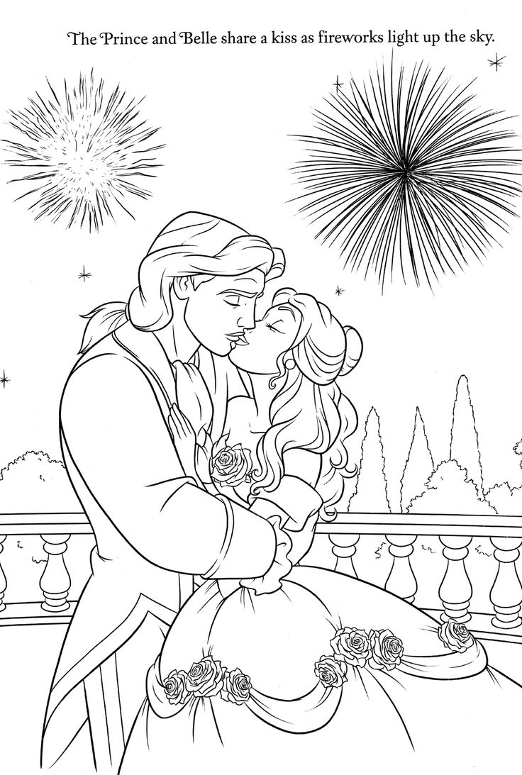 La Belle et la Bête dans un moment de tendresse au sein d'un château