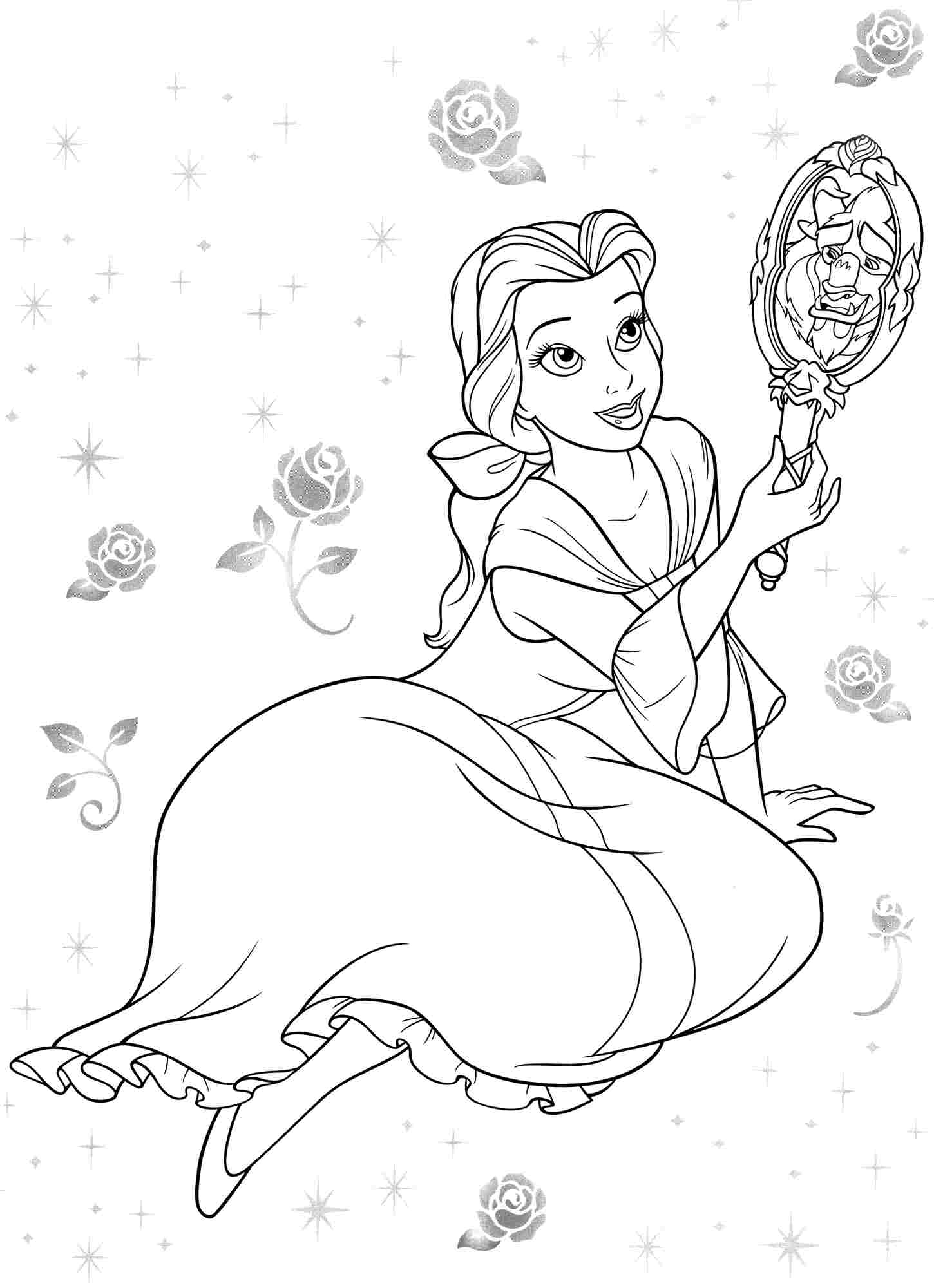 Coloriage de Belle et la Bête dans un cadre romantique