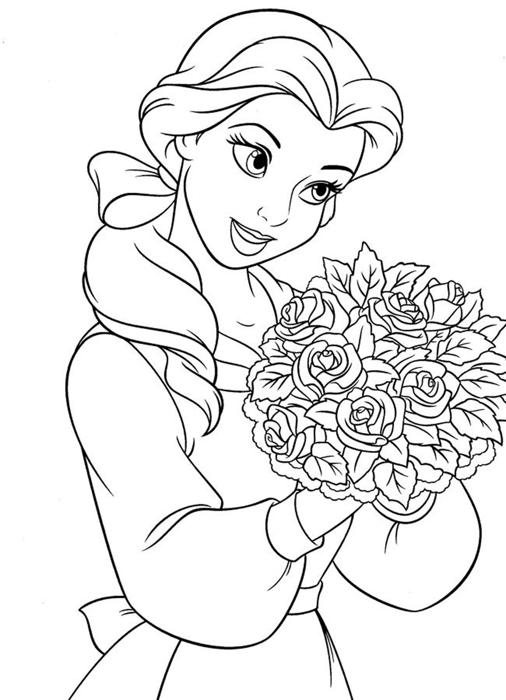 Coloriage de Belle et la Bête dans le jardin du château