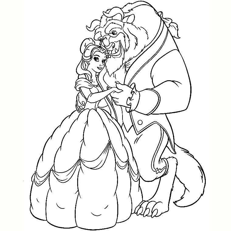 Coloriage de Belle et de la Bête dans le château