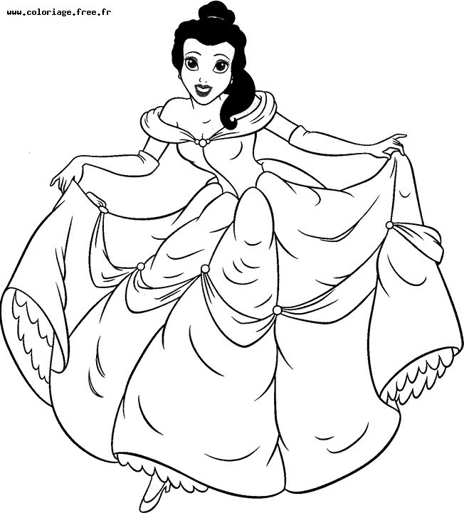 Coloriage de Belle et la Bête dans un décor de château