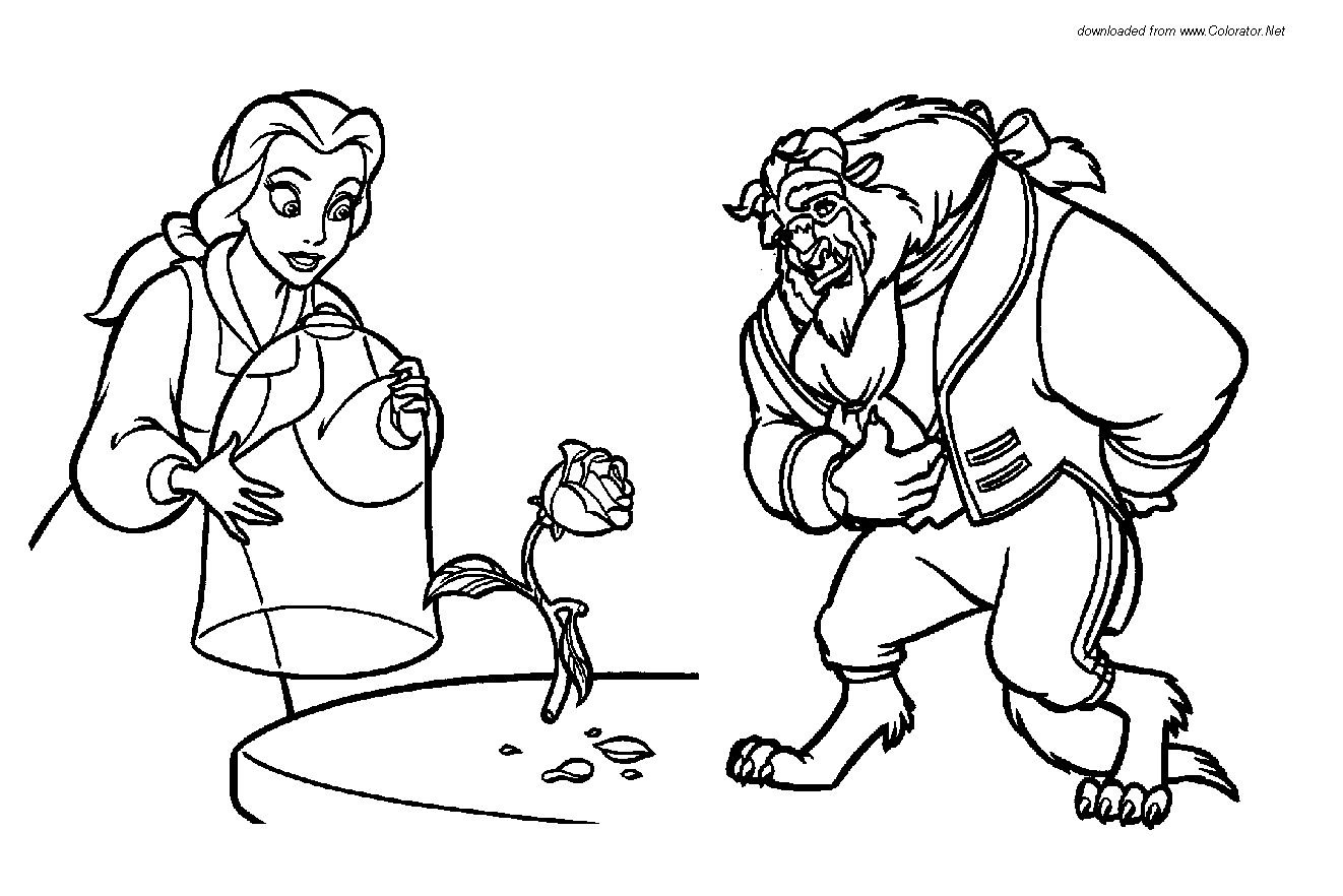 Coloriage de Belle et de la Bête dans le château