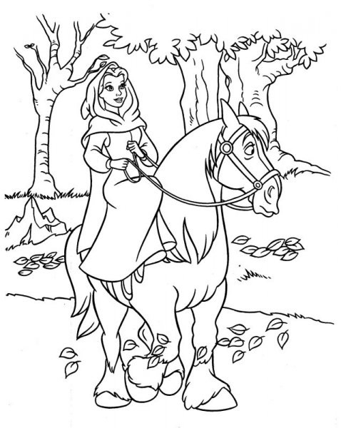 Coloriage de Belle et la Bête dans un décor romantique