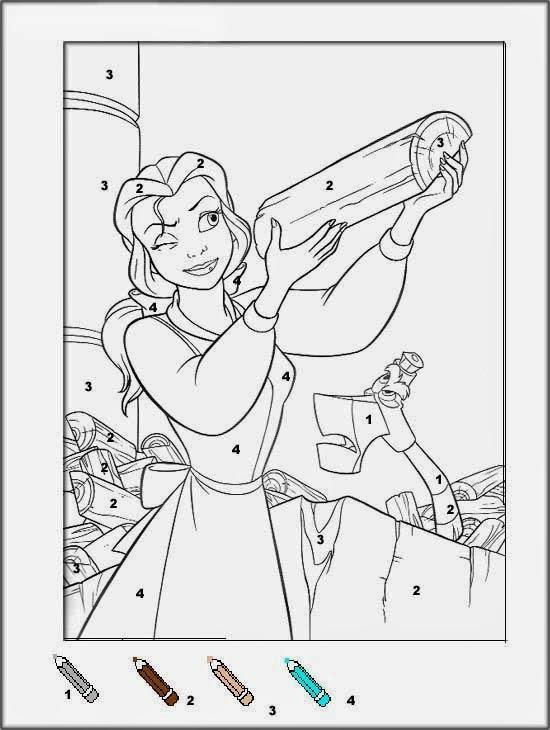 Coloriage de Belle et de la Bête dans un décor de château