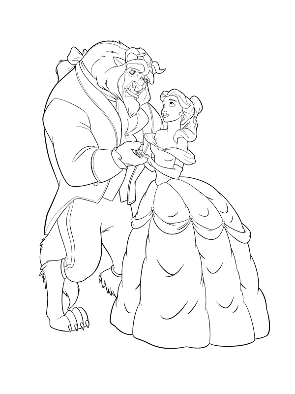 Coloriage de Belle et la Bête dans le jardin