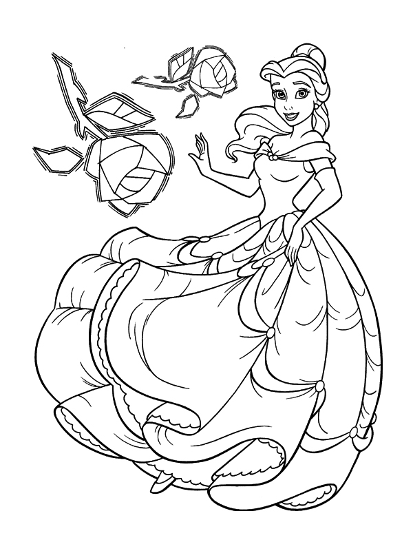 Coloriage de Belle et la Bête dans le jardin du château