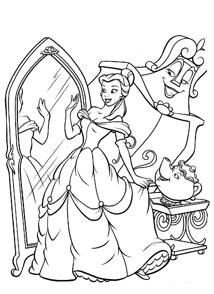 Coloriage de Belle et de la Bête dans le jardin du château