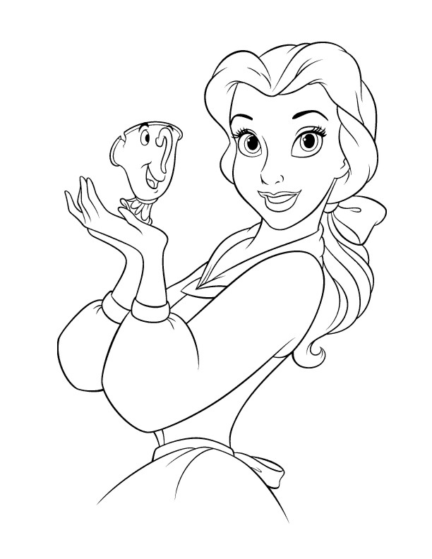 Coloriage de Belle et la Bête dans le jardin du château
