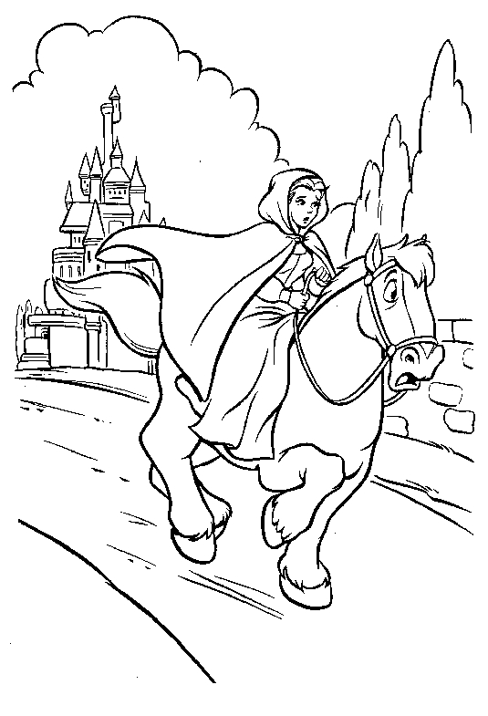 Coloriage de Belle et de la Bête dans le jardin du château