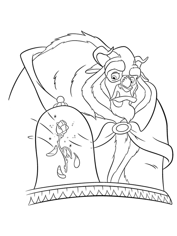 Coloriage de Belle et la Bête dans le jardin du château