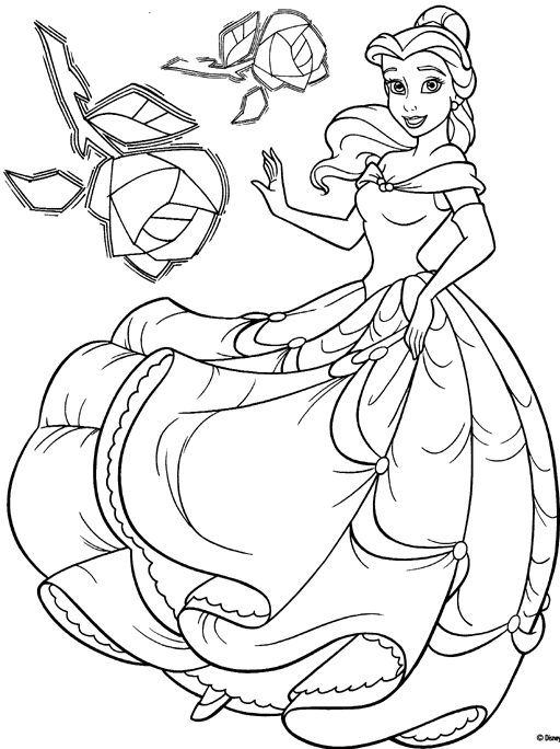 Coloriage de Belle et la Bête dans un décor romantique